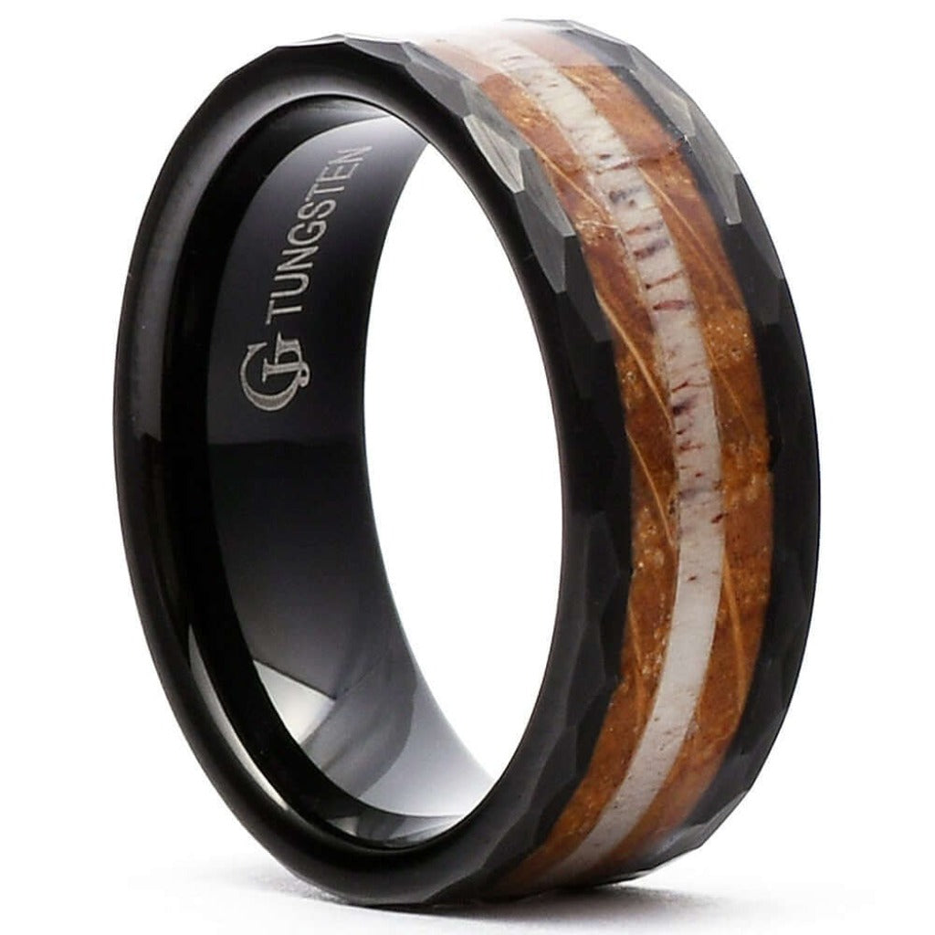 Men's Country The Lynchburg | Black Hammered Charred Whiskey Barrel Wedding Ring Size 14.5