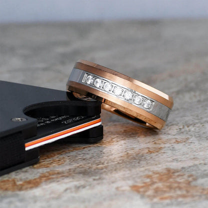 Rose-Gold Tungsten Wedding Band for Men or Women 7 Stones - Gaboni Jewelers