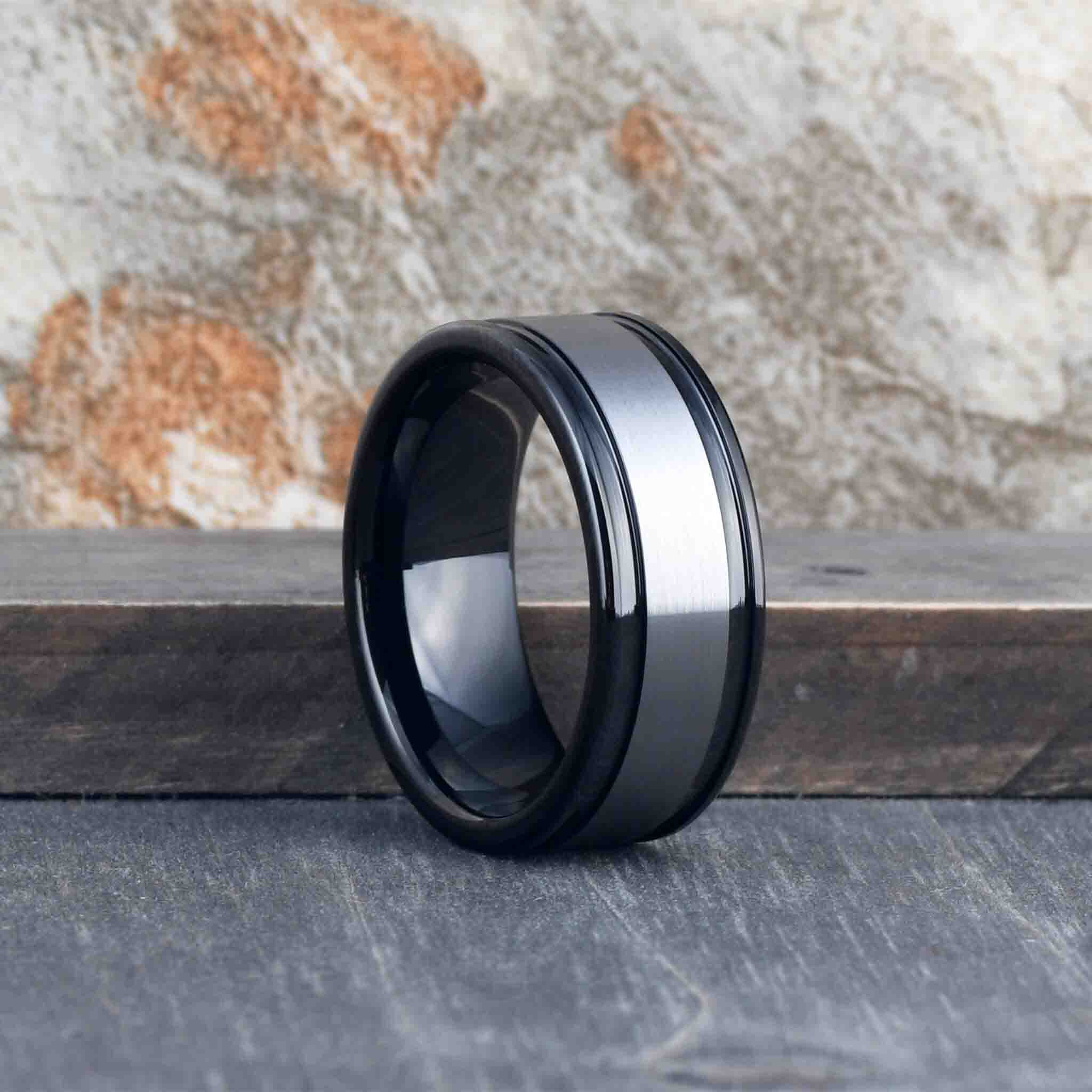 BANDIN Tungsten Black Gunmetal Mens Wedding Band - Gaboni Jewelers