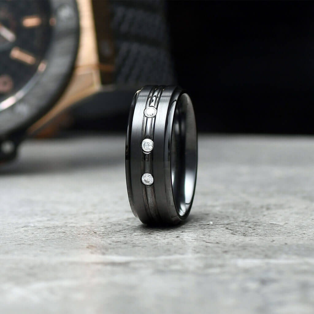 BETOT Mens Wedding Band in Black Zirconium