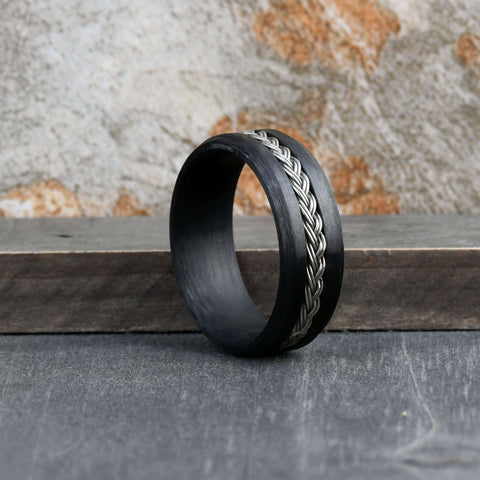 SPARK Carbon Fiber Wedding Ring with Steel Knot - Gaboni Jewelers