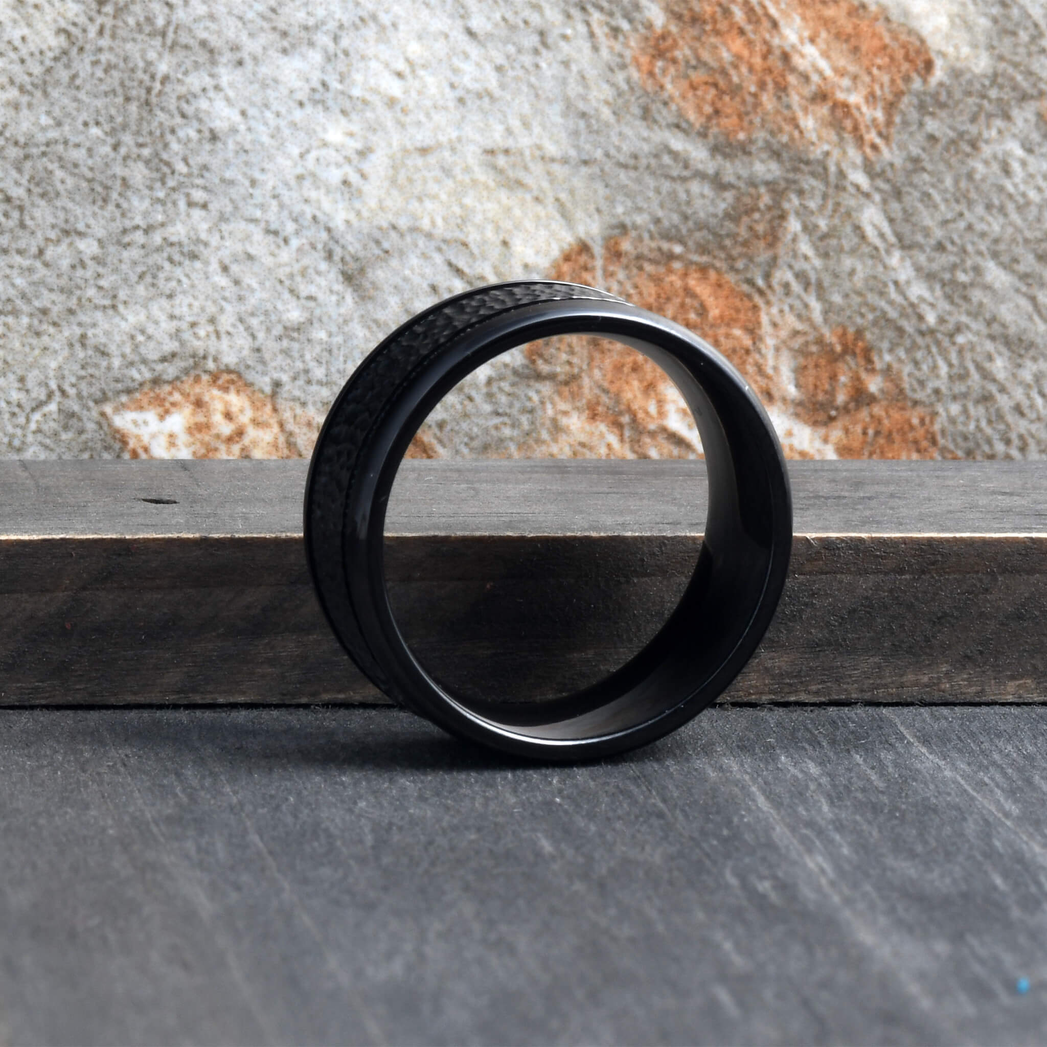 HYPOS Black Zirconium Men's Wedding Ring Hammered 10mm