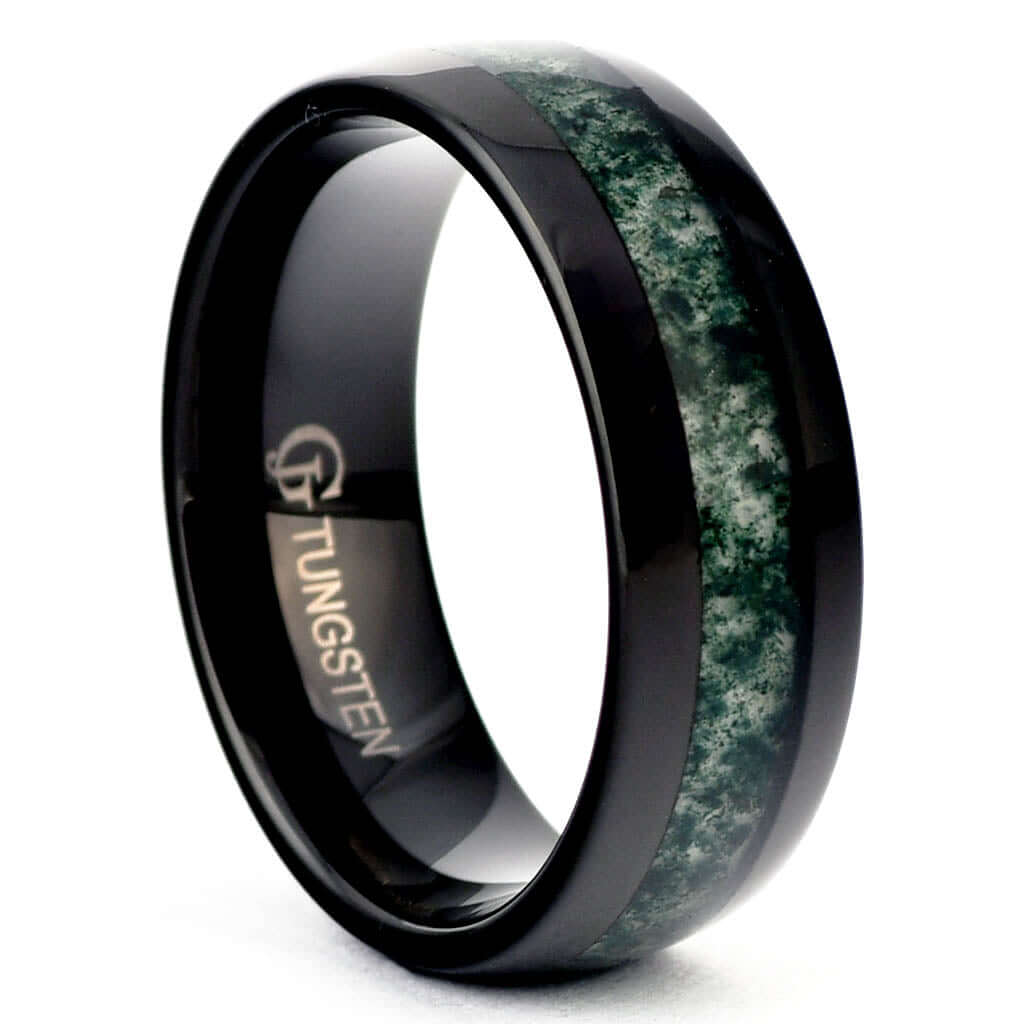 ECO Men's Moss Agate Ring Band Tungsten - Gaboni Jewelers