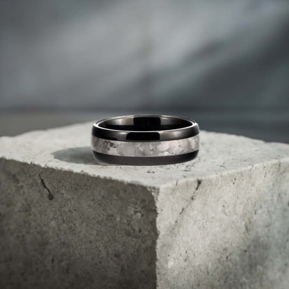 DUNE Meteorite Wedding Ring for Men Black Band - Gaboni Jewelers