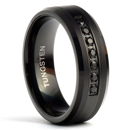 DAIM Black Men's Tungsten Ring 7 Black Diamonds