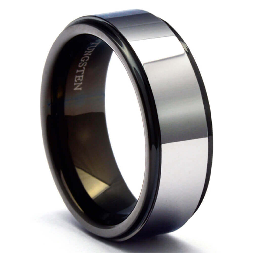  BATTI Black Men's Tungsten Wedding Band Mirror Finish Black Steps - Gaboni Jewelers