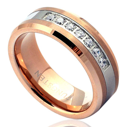 GAMA Rose-Gold Tungsten Carbide Band for Men or Women 7 Stones - Gaboni Jewelers