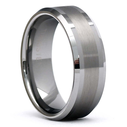 ARTON Tungsten Wedding Band Beveled Edges Brushed Stripe