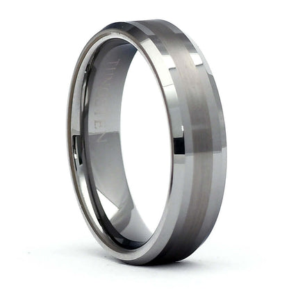 ARTON Tungsten Wedding Band Beveled Edges Brushed Stripe