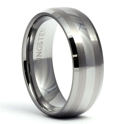 THOR Tungsten Men's Wedding Band: 8mm, Dome, 2 Stripes