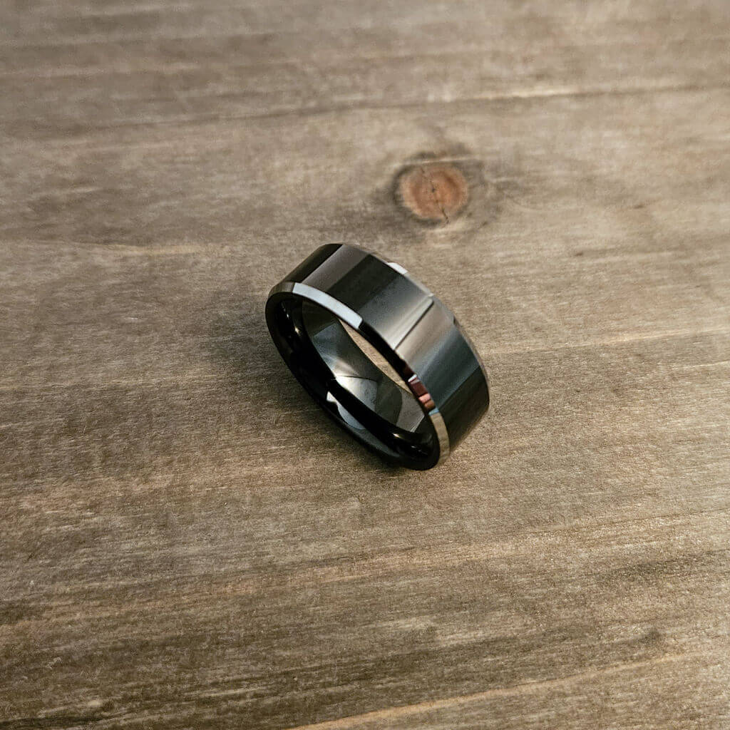 MACLAREN Tungsten Man Wedding Band Black w/ Bevels