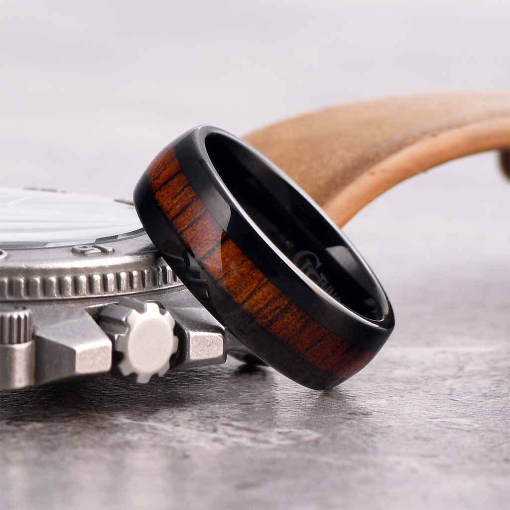 BILLY Tungsten Koa Wood Men's Wedding Ring Band Black - Gaboni Jewelers