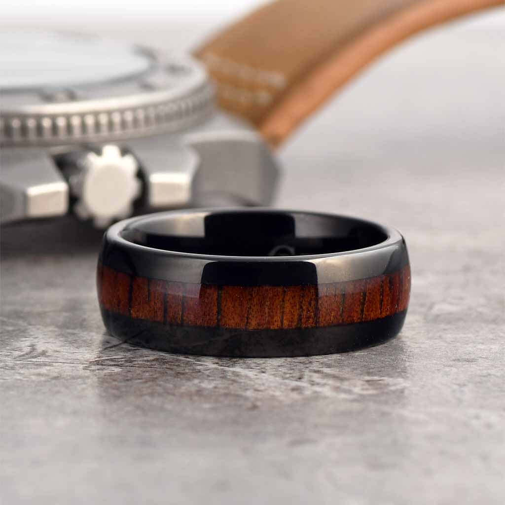 BILLY Tungsten Koa Wood Men's Ring Band Black - Gaboni Jewelers