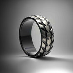 Aprilomat Black Zirconium Mens Wedding Band Tire Tread Gunmetal - Gaboni Jewelers