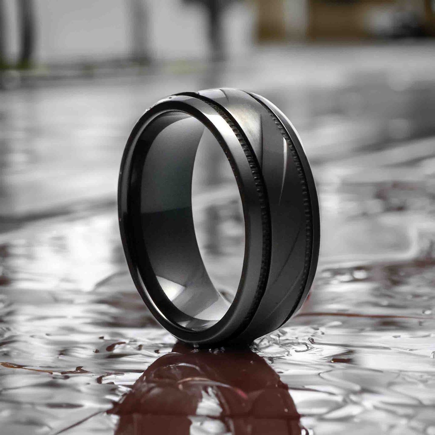 ATOS Zirconium Men's Ring Black Round Milled