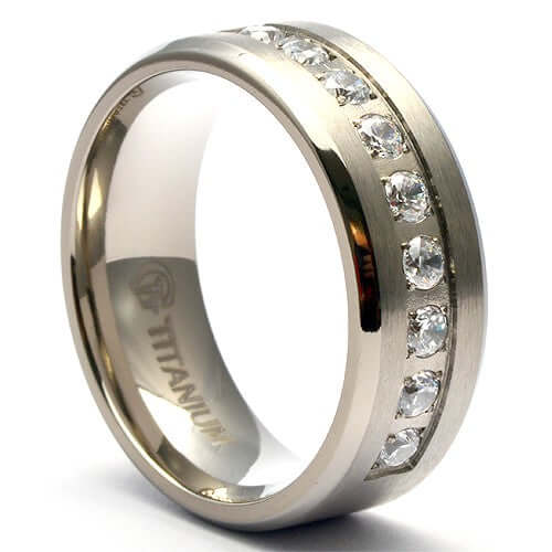 ZIBI Men’s Simulated Diamond Titanium Wedding Band - Gaboni Jewelers