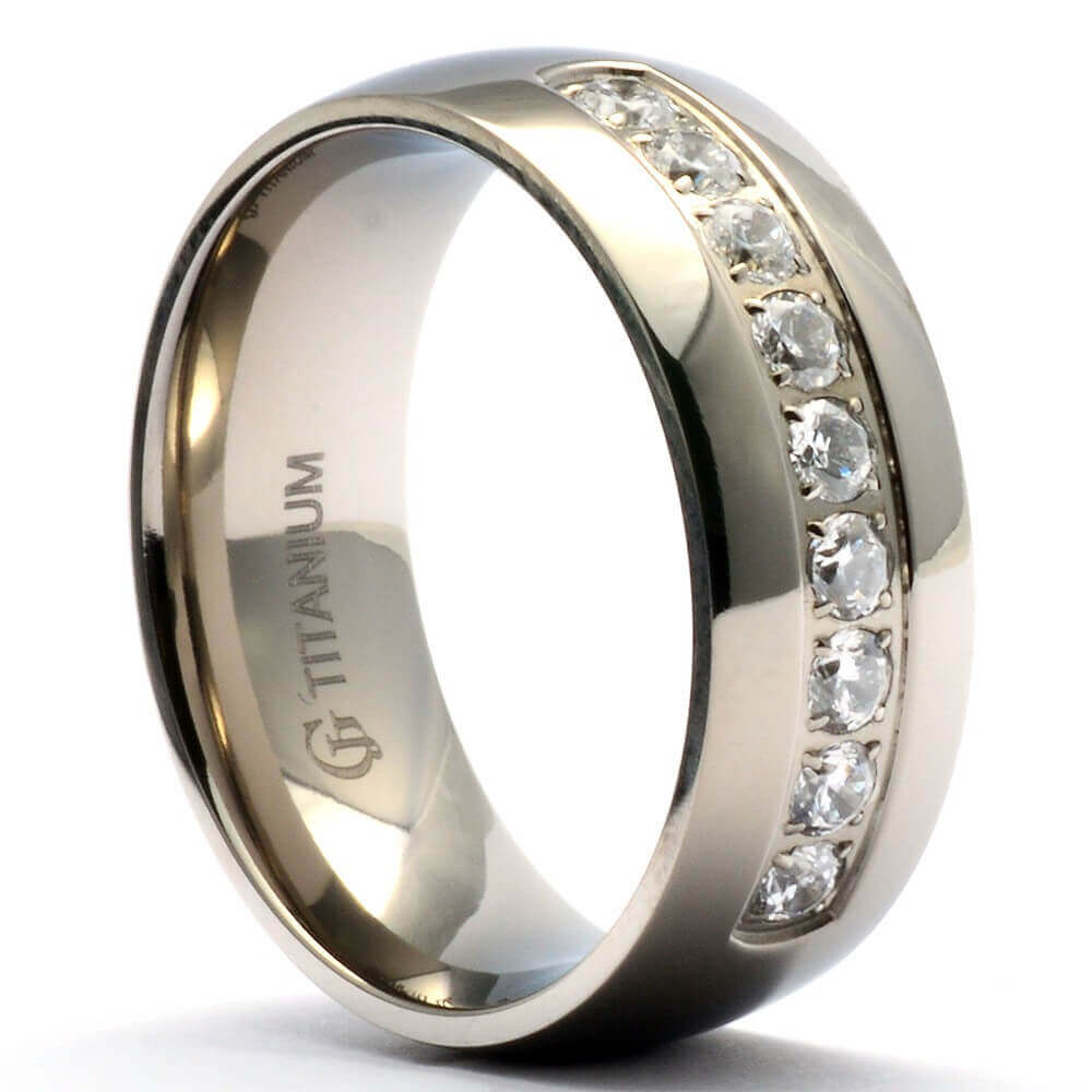 PRINCE Titanium Wedding Band with Cubic Zirconia Center Inlay - Gaboni Jewelers