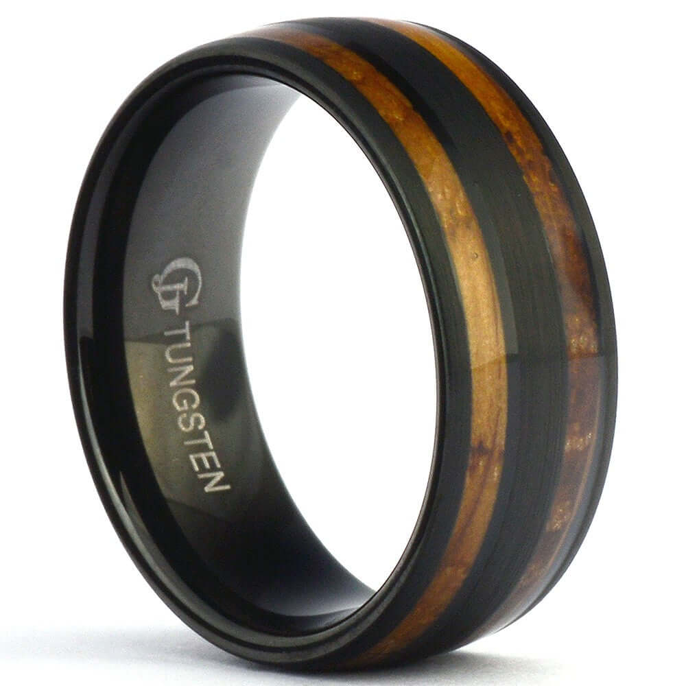 JOHNNIE Black Men's Wedding Band Whiskey Barrel in Tungsten - Gaboni Jewelers