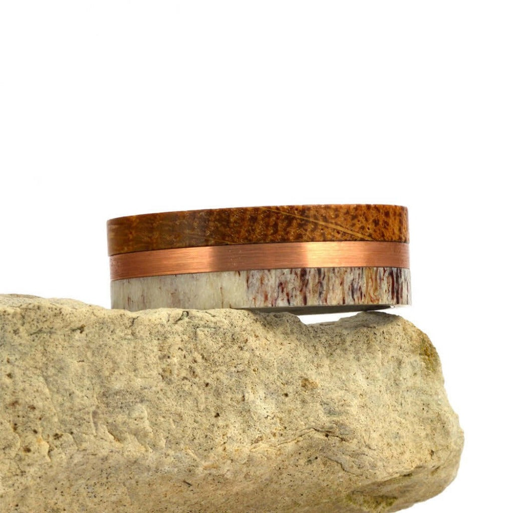 HUNTER Antler Men's Wedding Band Whiskey Barrel Ring D- Gaboni Jewelers