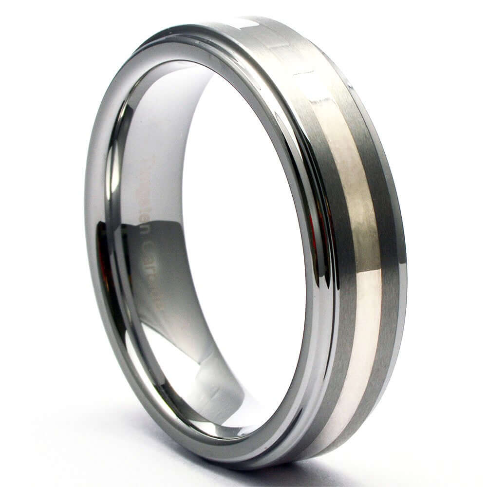 VECTOR Silver Inlaid Tungsten Wedding Band - 6mm - Gaboni Jewelers