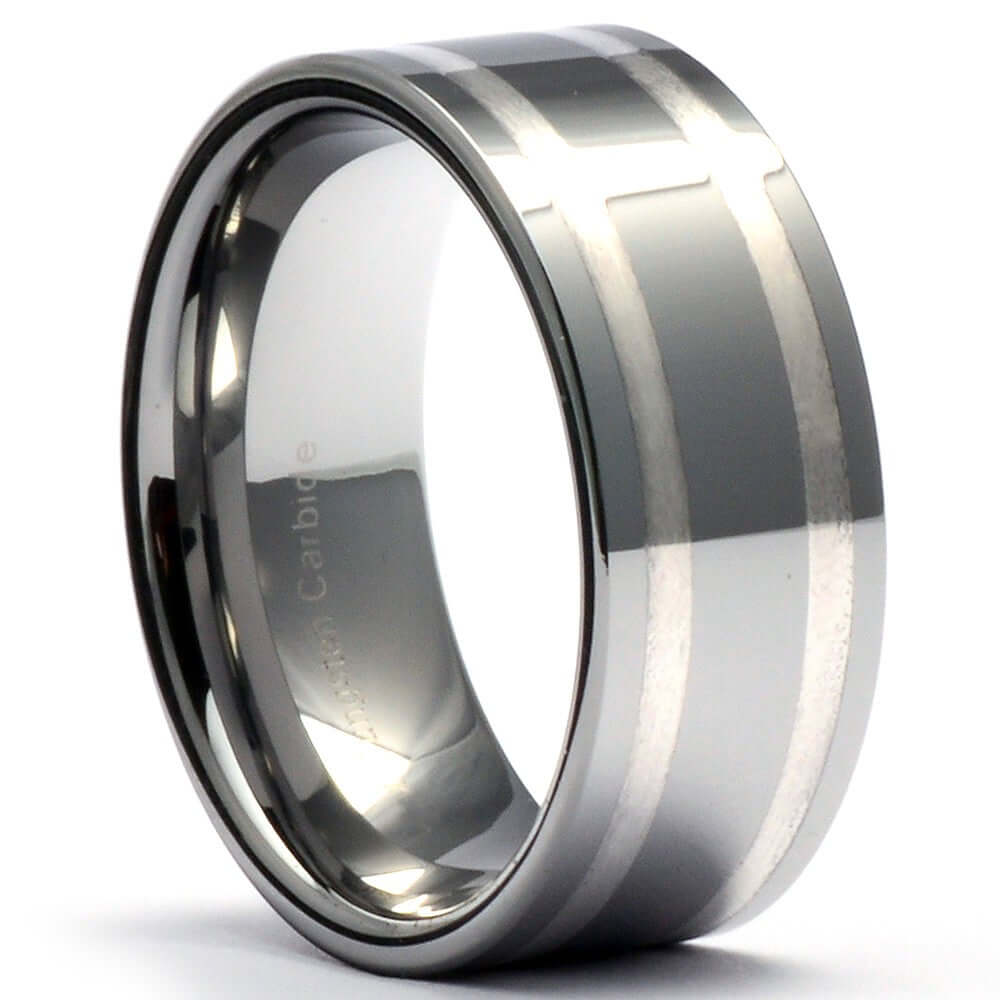 KING Tungsten Men's Wedding Band Duo-Silver Inlay