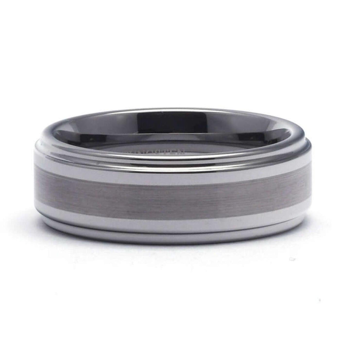 8MM Tungsten Ring Lined with Steps -B