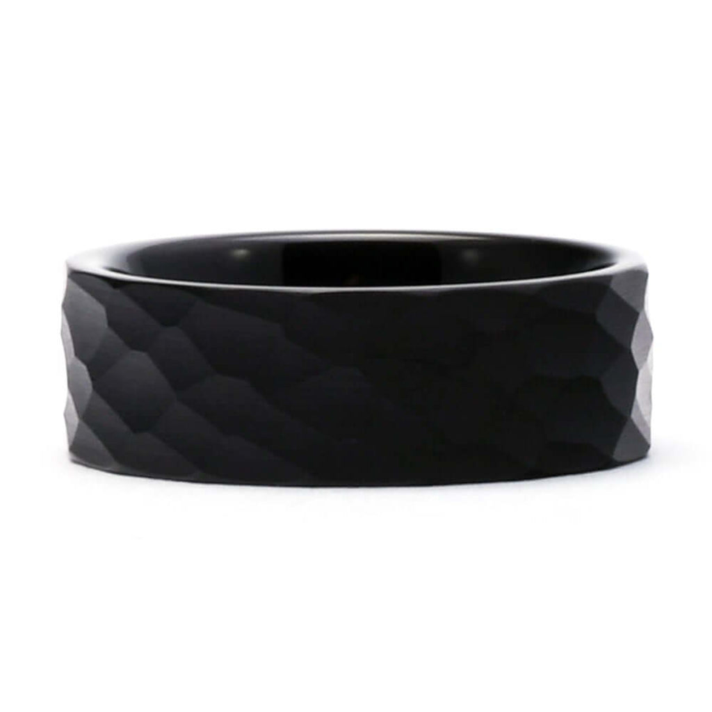 HELIOS Black Men's Wedding Band in Tungsten Hammered B - Gaboni Jewelers