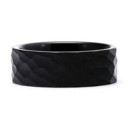 HELIOS Black Men's Wedding Band in Tungsten Hammered B - Gaboni Jewelers