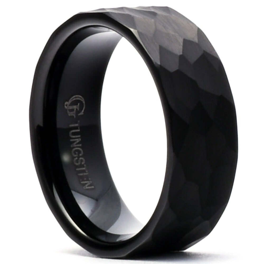 HELIOS Black Men's Wedding Band in Tungsten Hammered - Gaboni Jewelers