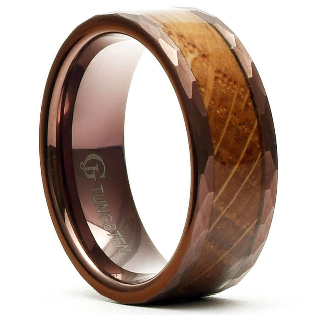 JIMMY Espresso Tungsten Wedding Band Whiskey Barrel Wood - Gaboni Jewelers