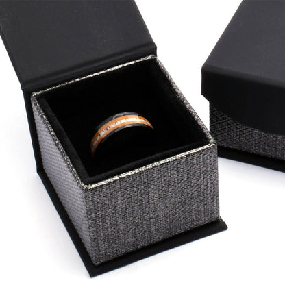 JAMES Black Tungsten Mens Wedding Band w/ Whiskey Barrel Wood & Antler - Gaboni Jewelers