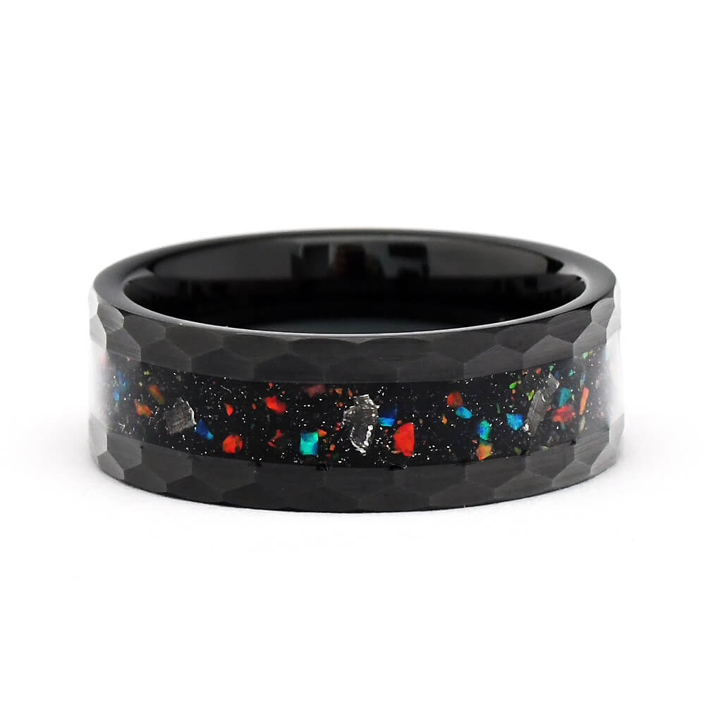 Galaxy Opal Tungsten Carbide Ring Black - Gaboni Jewelers