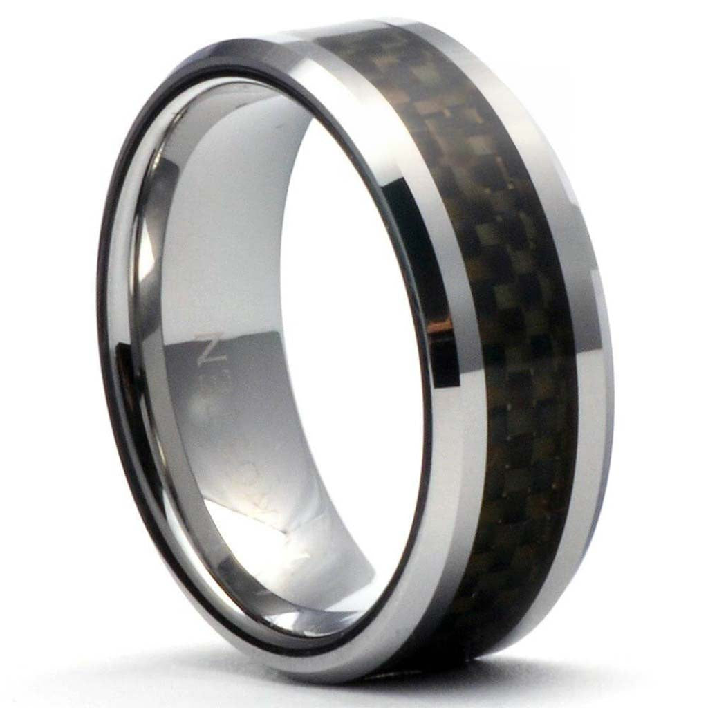 AMAN Tungsten Black Carbon Fiber Inlay Ring - Gaboni Jewelers