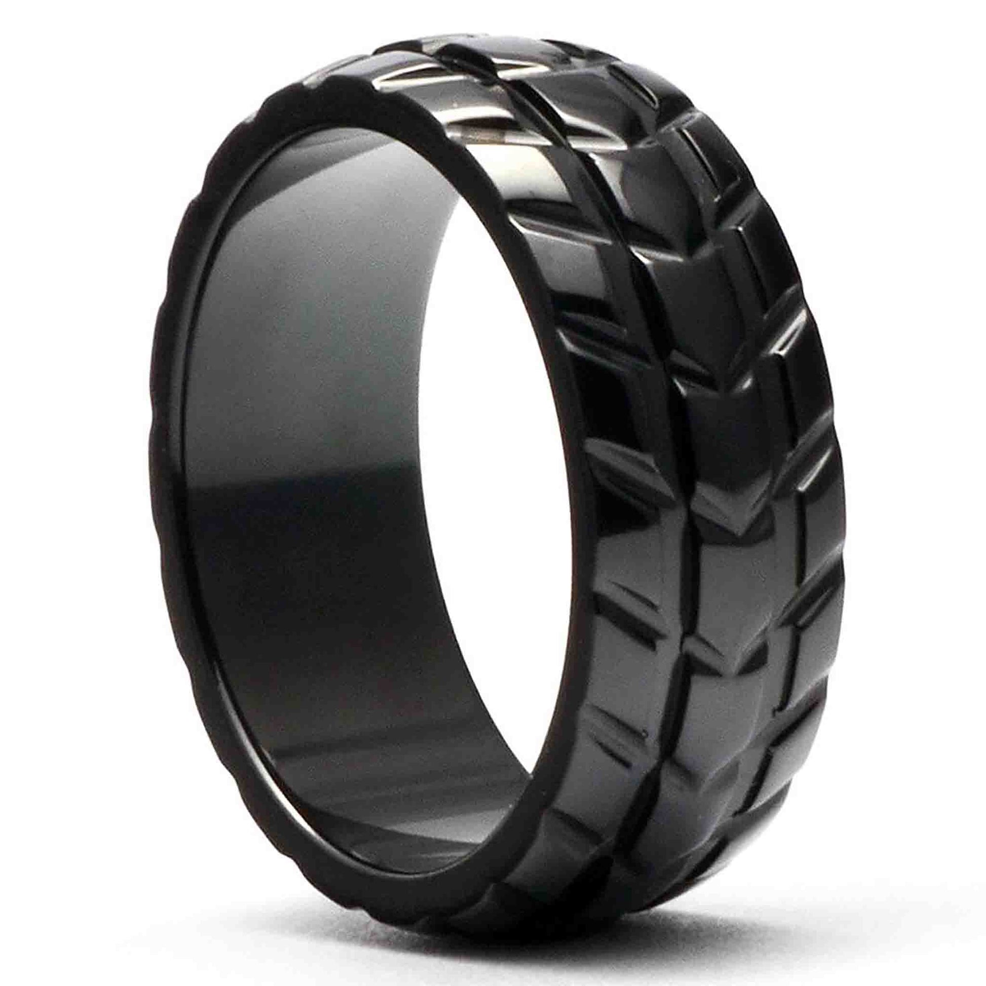 APRILO Men's Tire Tread Ring in Black Zirconium - Gaboni Jewelers