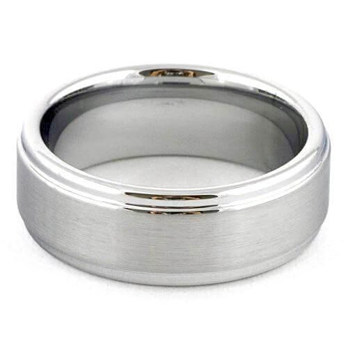 ARES Brushed White Tungsten Wedding Band Polished Step Edges - Gaboni Jewelers