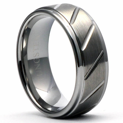 ARTOIS 8mm Brushed Diamond Cut Grooved Tungsten Wedding Band - Gaboni Jewelers