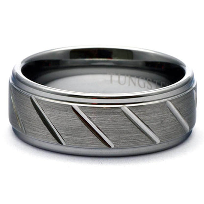 ARTOIS 8mm Brushed Diamond Cut Grooved Tungsten Wedding Band - Gaboni Jewelers