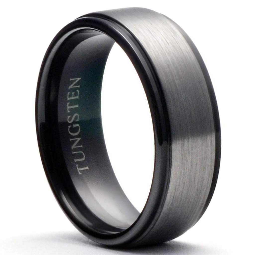 Ram Men's Beveled Two - Tone Black Ceramic Wedding Ring