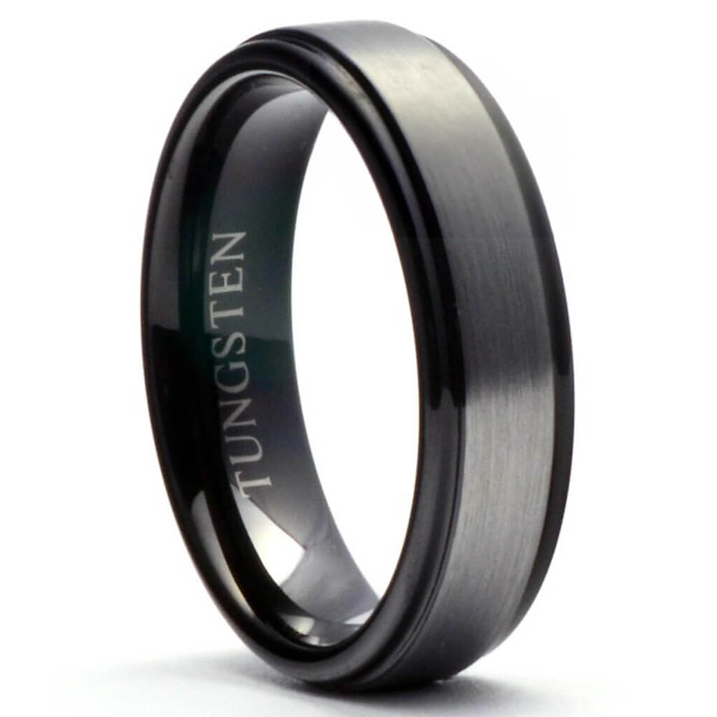 ATOR Men’s Two Tone Black & Gun Metal Tungsten Wedding Band - Gaboni Jewelers