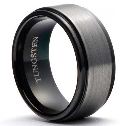 ATOR Men’s Two Tone Black & Gun Metal Tungsten Wedding Band - Gaboni Jewelers