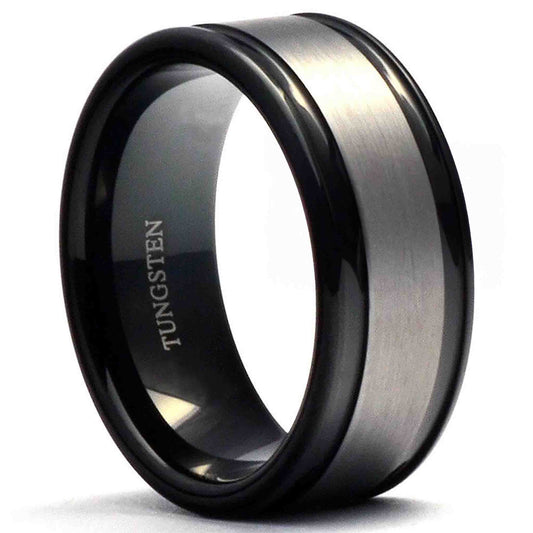 BANDIN Mens Black Wedding Band Gunmetal Tungsten Ring - Gaboni Jewelers