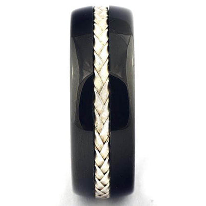 DETOR Braided Tungsten Wedding Band Silver Inlay Black Ring - Gaboni Jewelers