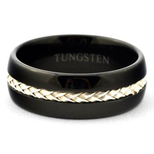 DETOR Braided Tungsten Wedding Band Silver Inlay Black Ring - Gaboni Jewelers