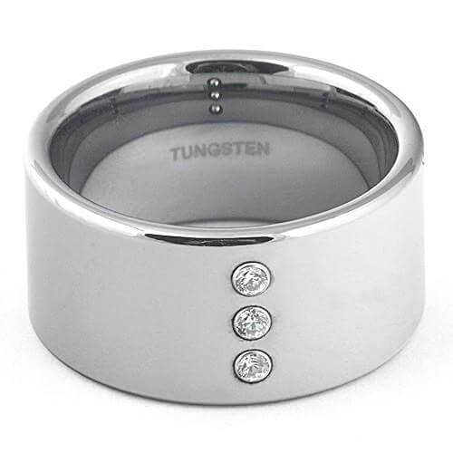 DIAMER 12mm Men's Tungsten Carbide Ring Clear-Diamond Polished Shiny - Gaboni Jewelers