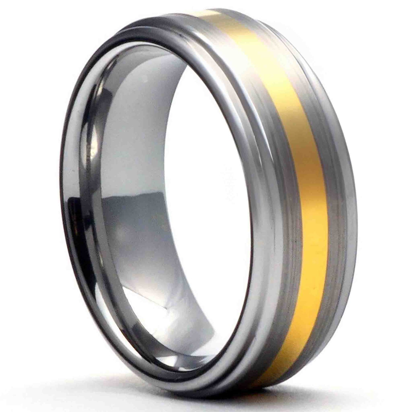 EGART 8mm Two Tone Step Down Edge Tungsten Wedding Band - Gaboni Jewelers