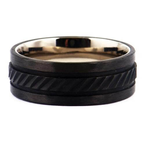 FOXON Forged Carbon Wedding Band Men Gearwheel Design - Gaboni Jewelers