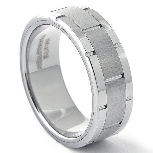 GATTO Men's White Tungsten Wedding Band Brick & Brushed Finish - Gaboni Jewelers