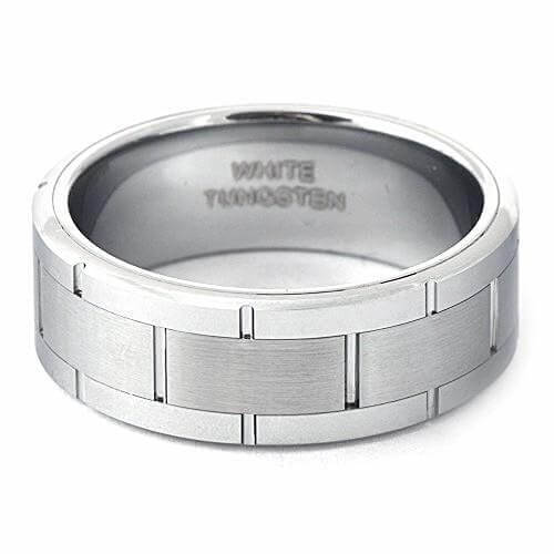 GATTO Men's White Tungsten Wedding Band Brick & Brushed Finish - Gaboni Jewelers