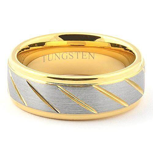 GOLDEX Brushed Gold Tungsten Wedding Ring with Channels - Gaboni Jewelers