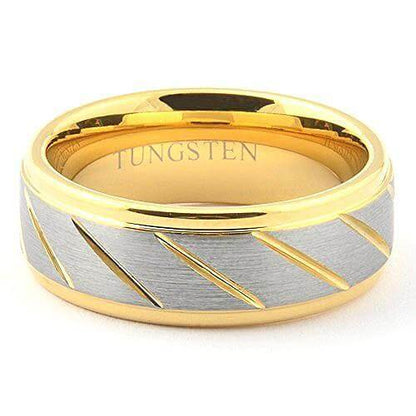 GOLDEX Brushed Gold Tungsten Wedding Ring with Channels - Gaboni Jewelers